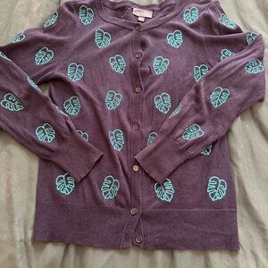Leaf Patterned Purple Sweater